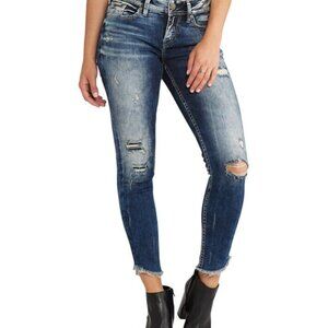 Silver Jean Distressed Dark Wash Stretch Women's Jeans W28 L27 Ankle Skinny